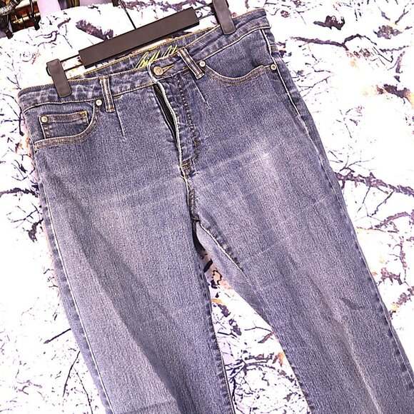 MED WASH JEANS 8 Bill Blass *FLAWED* Circular Pants Straight Leg Classic Casual - Picture 1 of 8